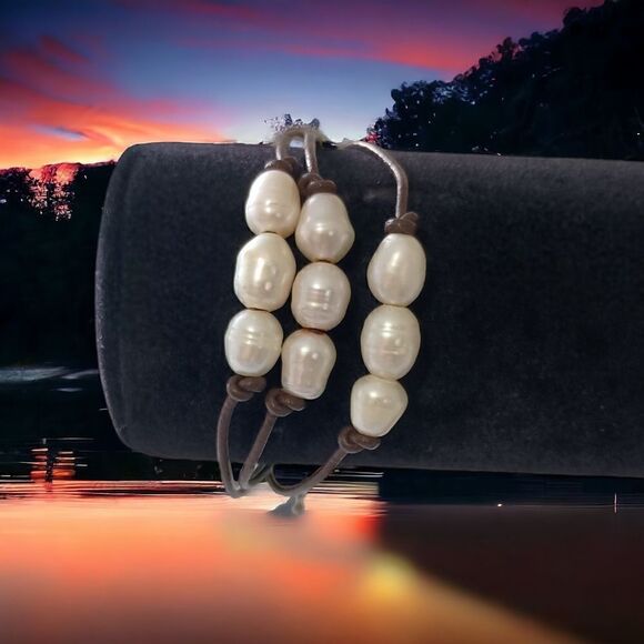 Fresh Water Pearl Bracelet Corded Brown Multi Strand Coastal Beach Adjustable. - Picture 11 of 16